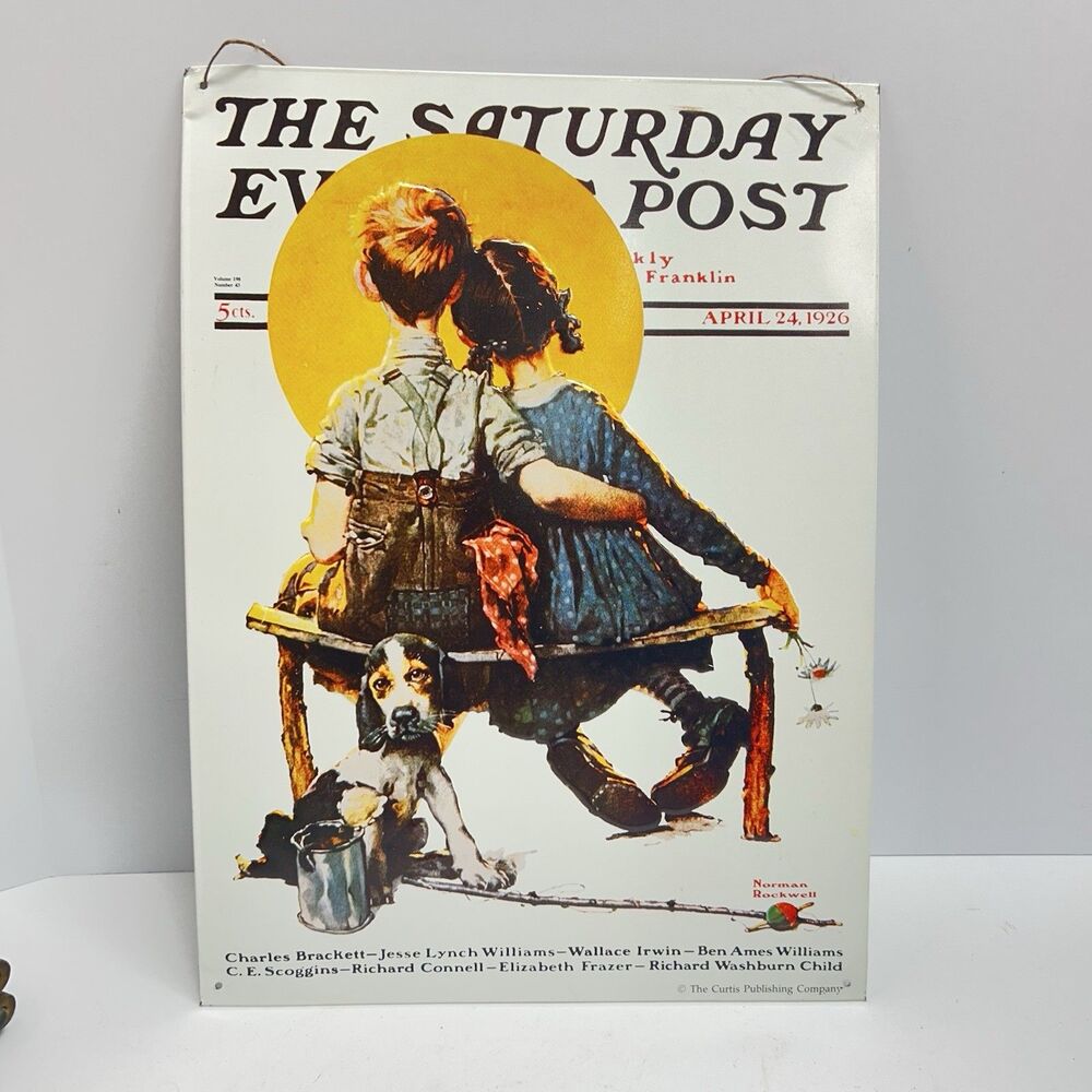 Vintage Norman Rockwell Saturday Evening Post Tin Sign Puppy Love 11.5x16